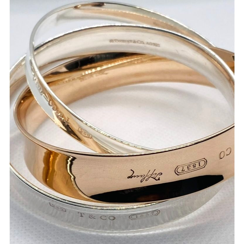 Tiffany & Co 1837 Interlocking Rubedo & Sterling Silver Bangles Bracelet