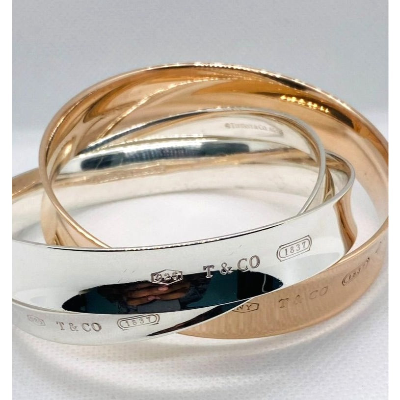 Tiffany & Co 1837 Interlocking Rubedo & Sterling Silver Bangles Bracelet