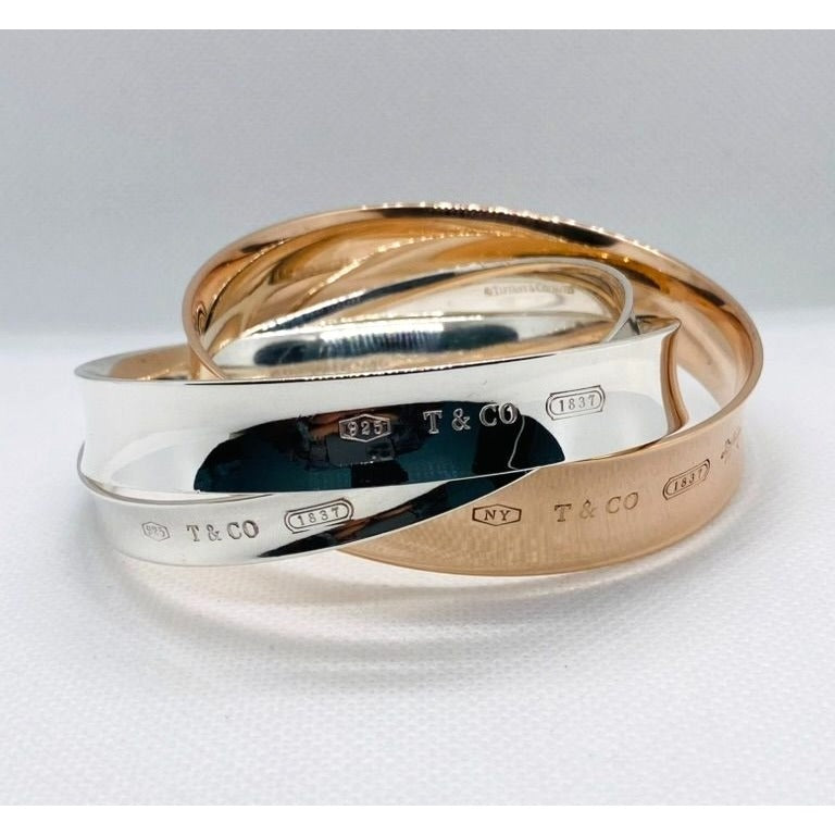 Tiffany & Co 1837 Interlocking Rubedo & Sterling Silver Bangles Bracelet