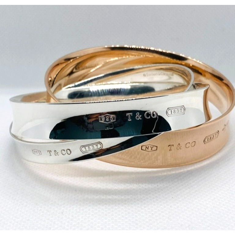 Tiffany & Co 1837 Interlocking Rubedo & Sterling Silver Bangles Bracelet