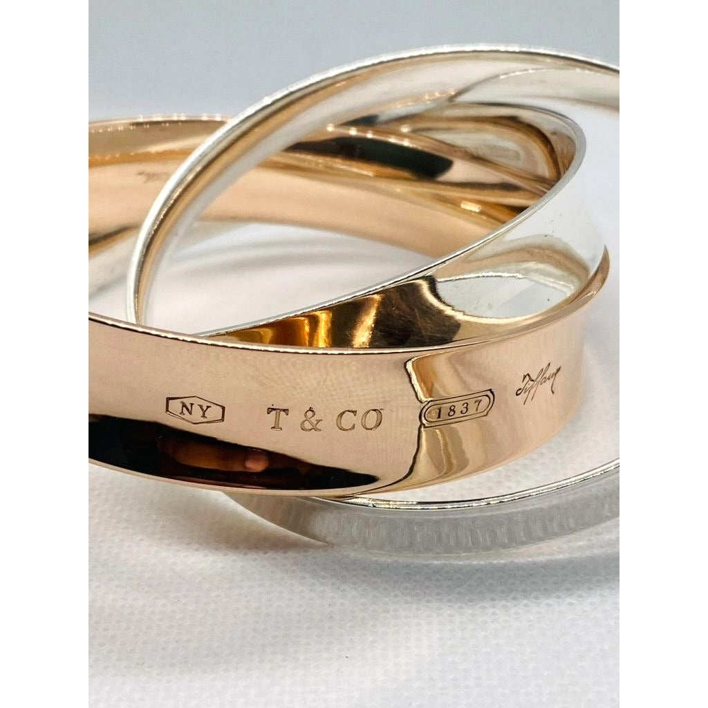 Tiffany & Co 1837 Interlocking Rubedo & Sterling Silver Bangles Bracelet
