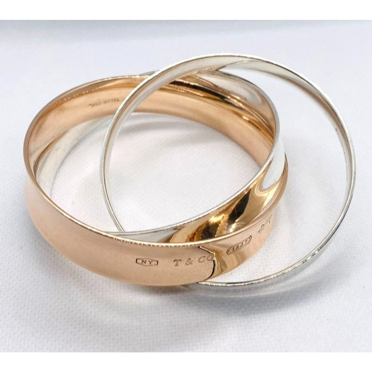 Tiffany & Co 1837 Interlocking Rubedo & Sterling Silver Bangles Bracelet