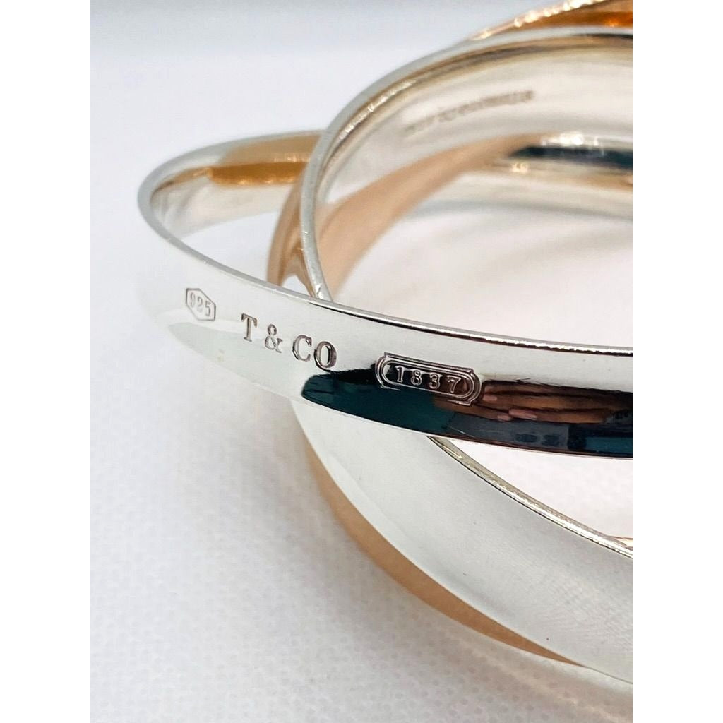 Tiffany & Co 1837 Interlocking Rubedo & Sterling Silver Bangles Bracelet