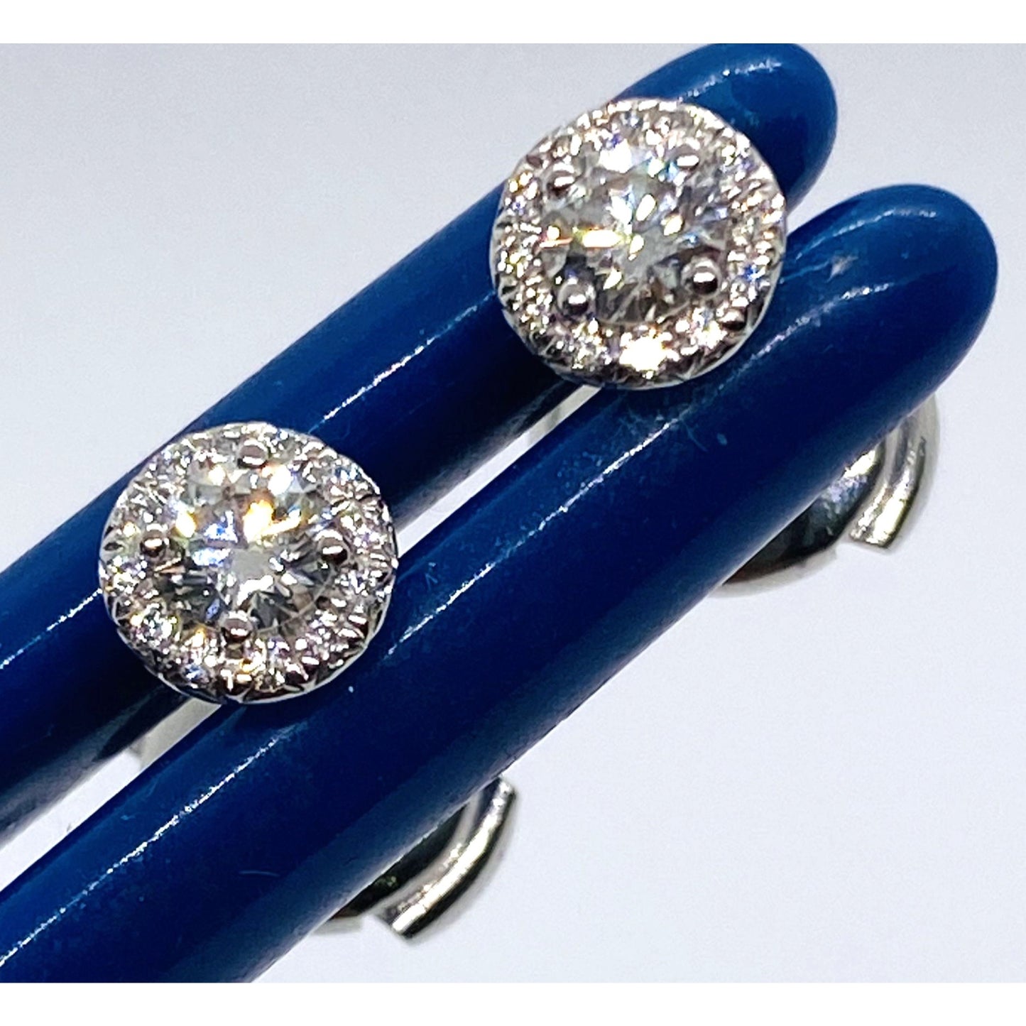 Tiffany & Co Platinum Soleste Round Diamond Halo Stud Earrings 5.5mm