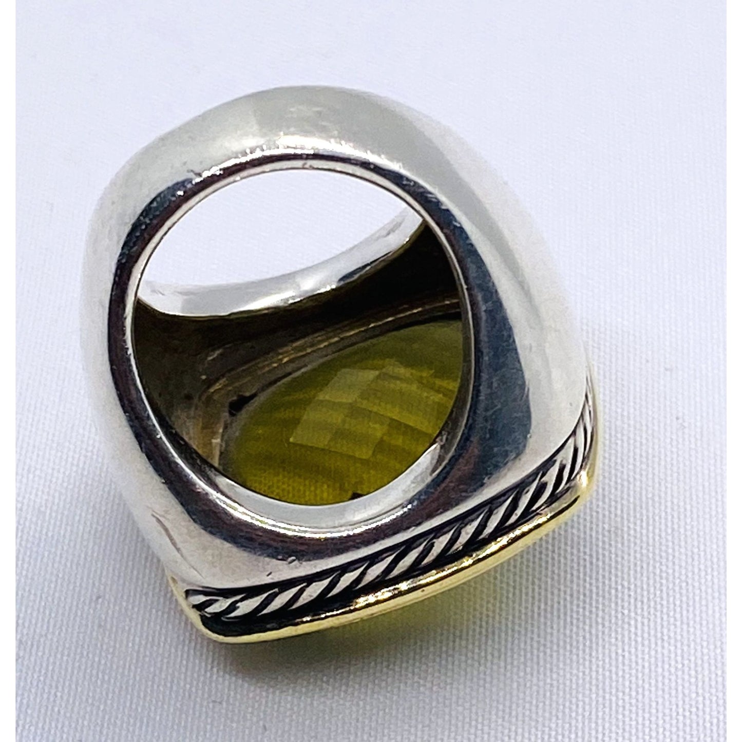 David Yurman Green-Yellowish Stone 18K 925 Diamond Ring 6.25