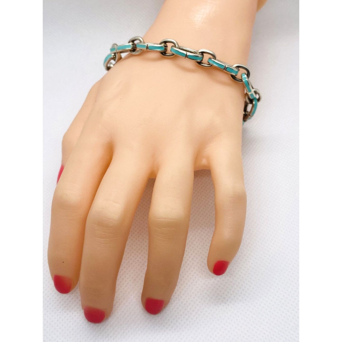 Tiffany & Co Blue Enamel Clasping Oval Link Bracelet Sterling Silver 925
