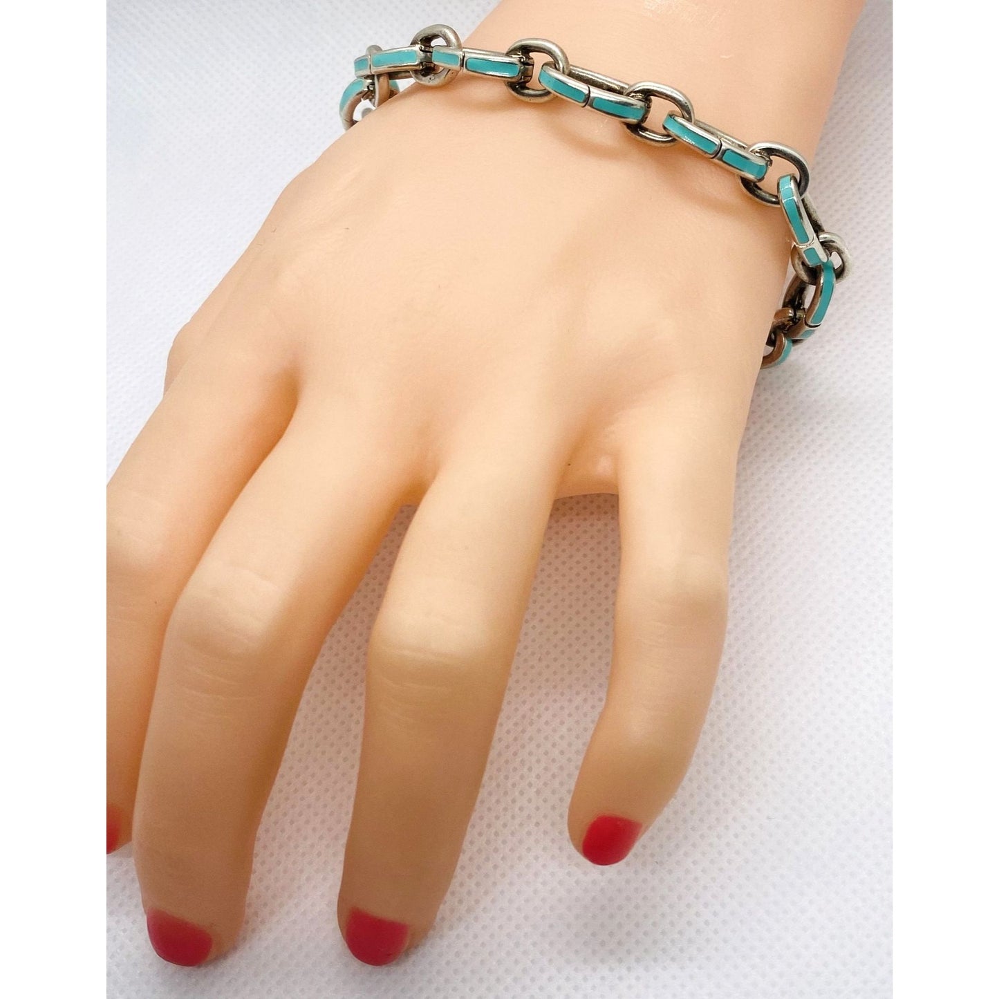 Tiffany & Co Blue Enamel Clasping Oval Link Bracelet Sterling Silver 925