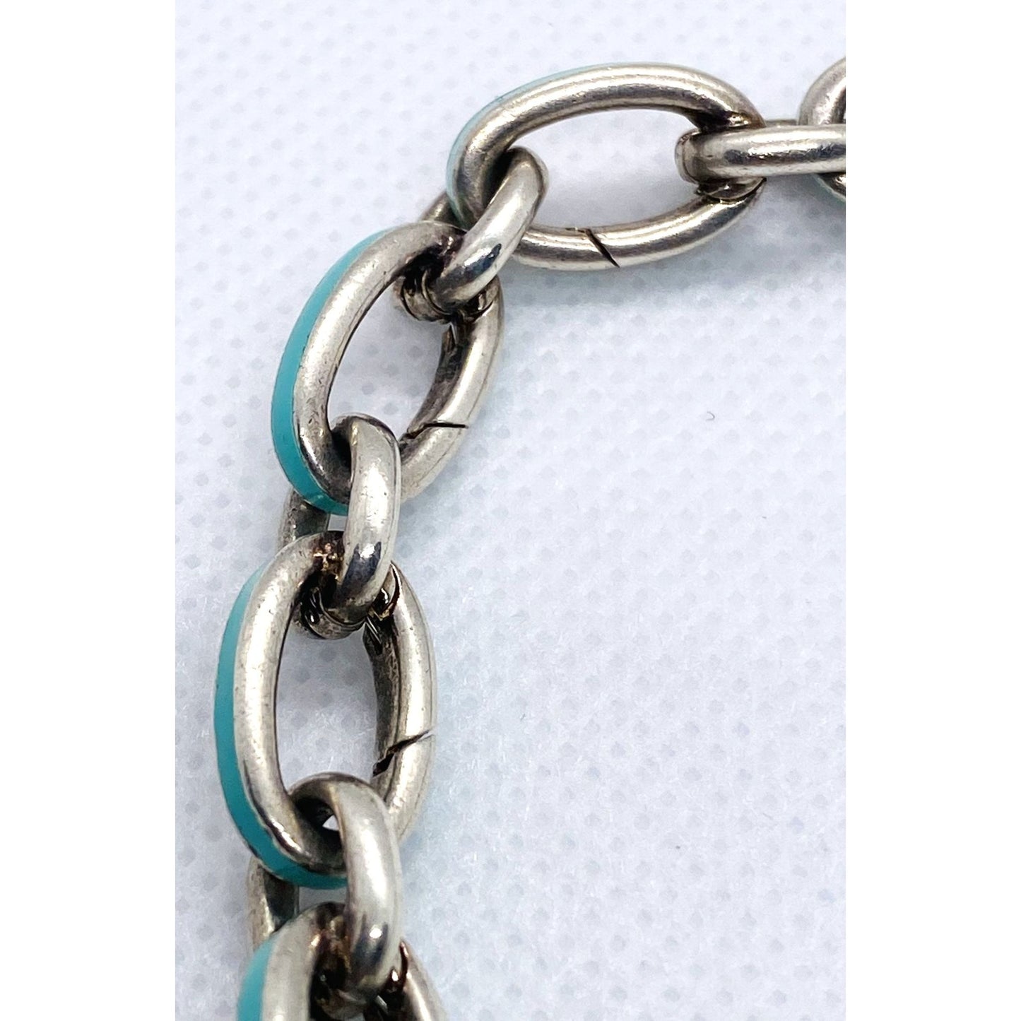 Tiffany & Co Blue Enamel Clasping Oval Link Bracelet Sterling Silver 925