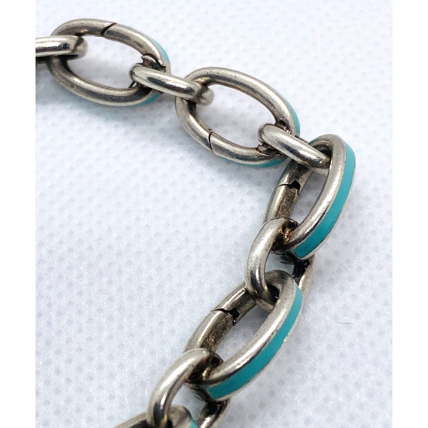 Tiffany & Co Blue Enamel Clasping Oval Link Bracelet Sterling Silver 925
