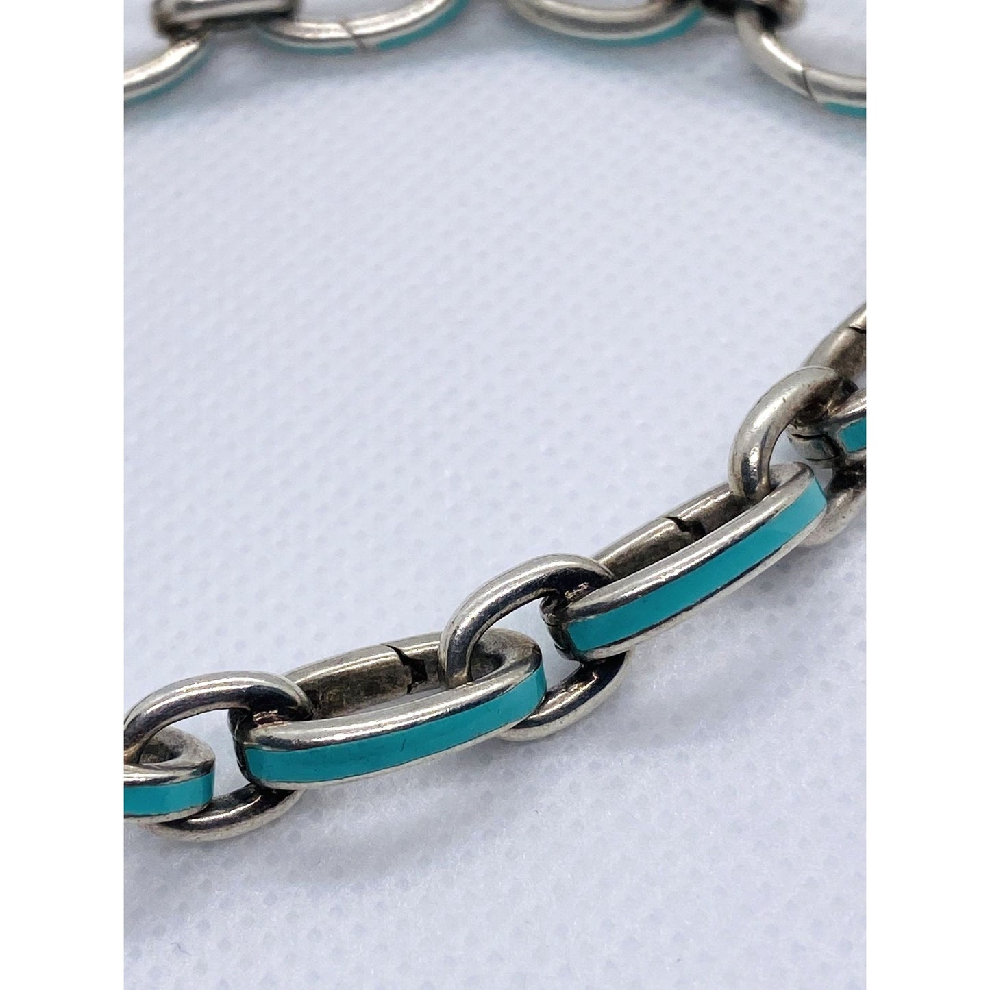 Tiffany & Co Blue Enamel Clasping Oval Link Bracelet Sterling Silver 925