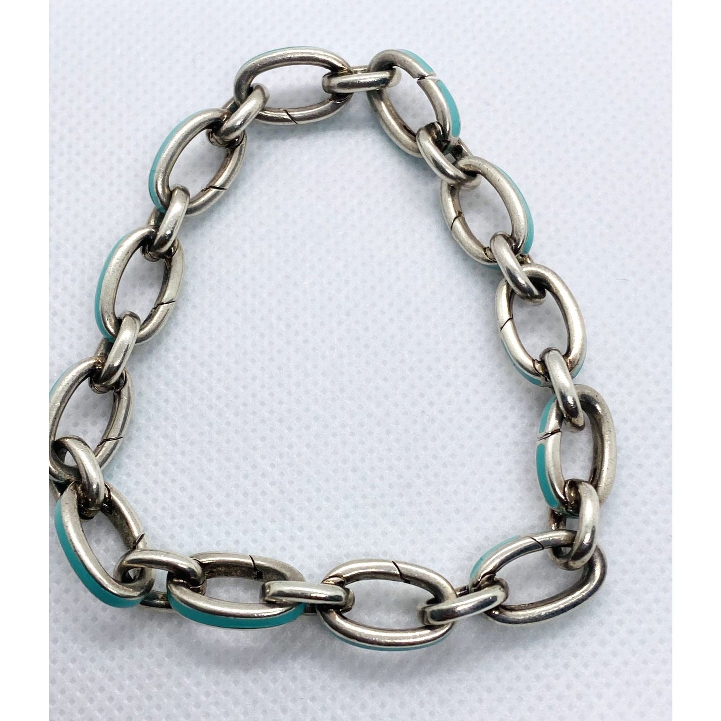 Tiffany & Co Blue Enamel Clasping Oval Link Bracelet Sterling Silver 925