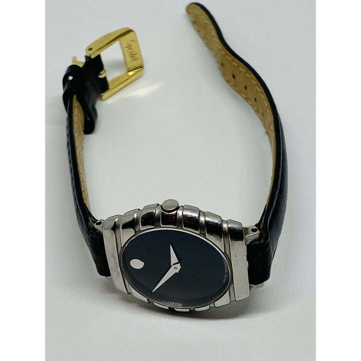 Movado 84 G4 1840 Riveli Ladies Black Dial Face 26MM Case Leather Band