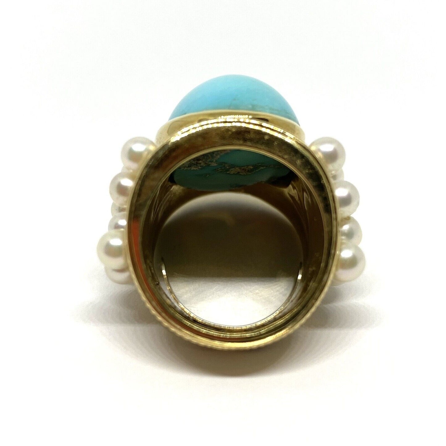 Huge 16CT Natural Turquoise Pearl 18K Gold Wide Shield Ring 30.3 Grams Gia Cert