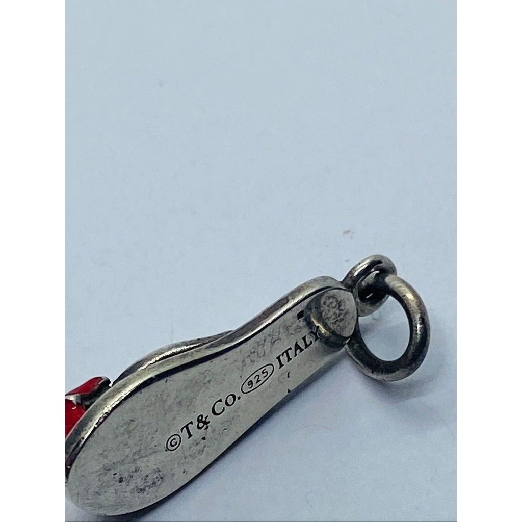 Tiffany & Co. Flip Flop Red Enamel Pendant Charm Sandal Sterling Silver Pouch