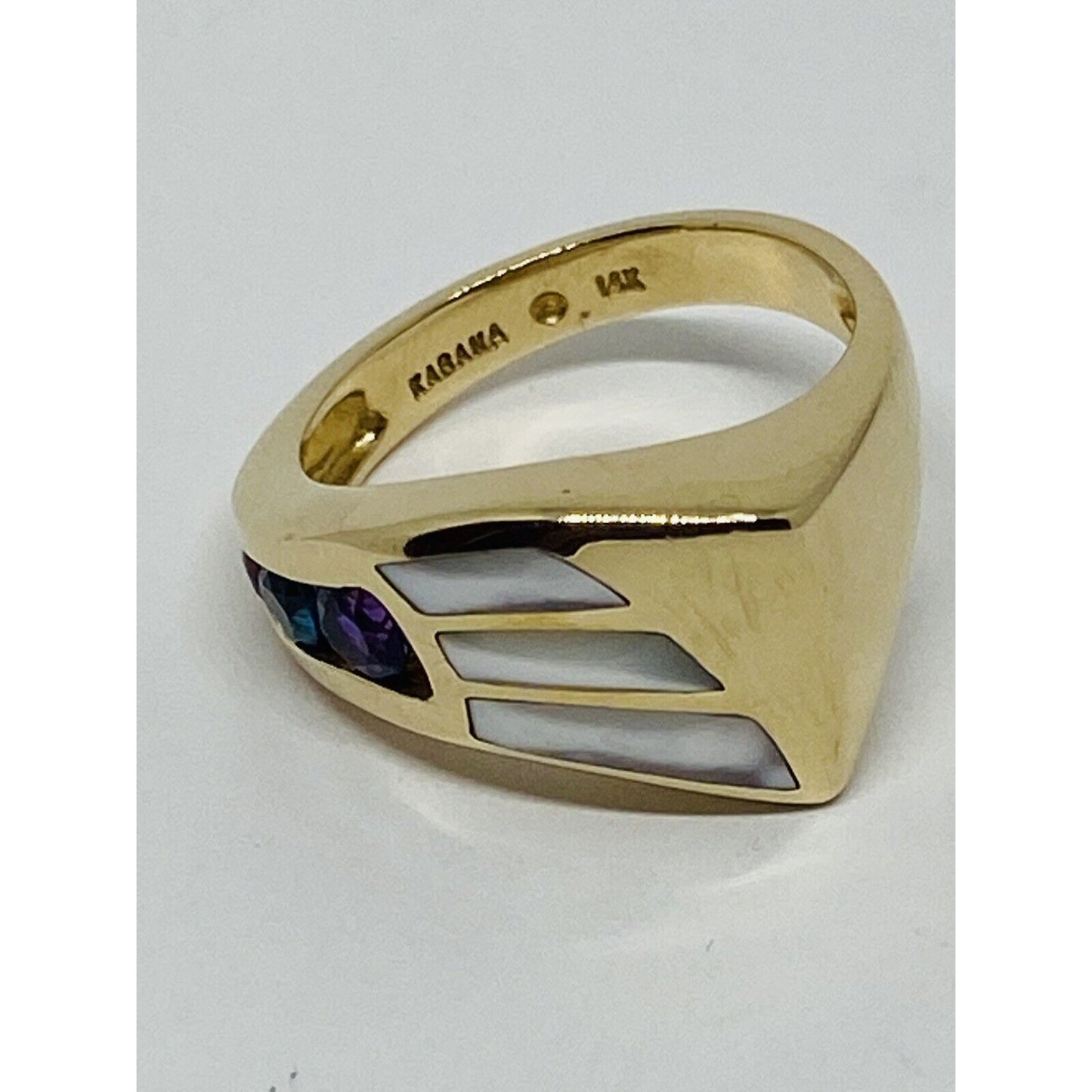 Kabana 14K Yellow Gold Natural Amethyst Topaz Pink Sapphire Mother Of Pearl Ring