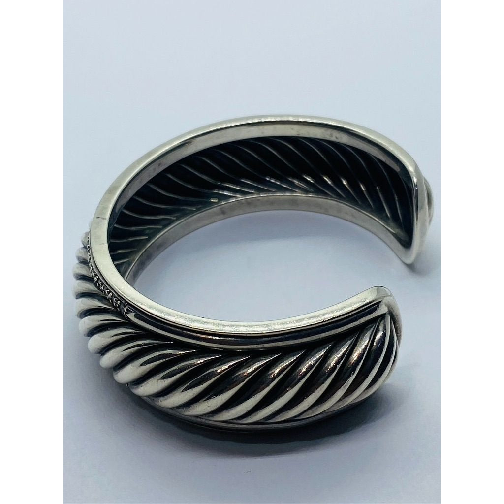 David Yurman 925 Sterling Silver Diamonds Sculpted Cable Cuff Bracelet 20MM Wide