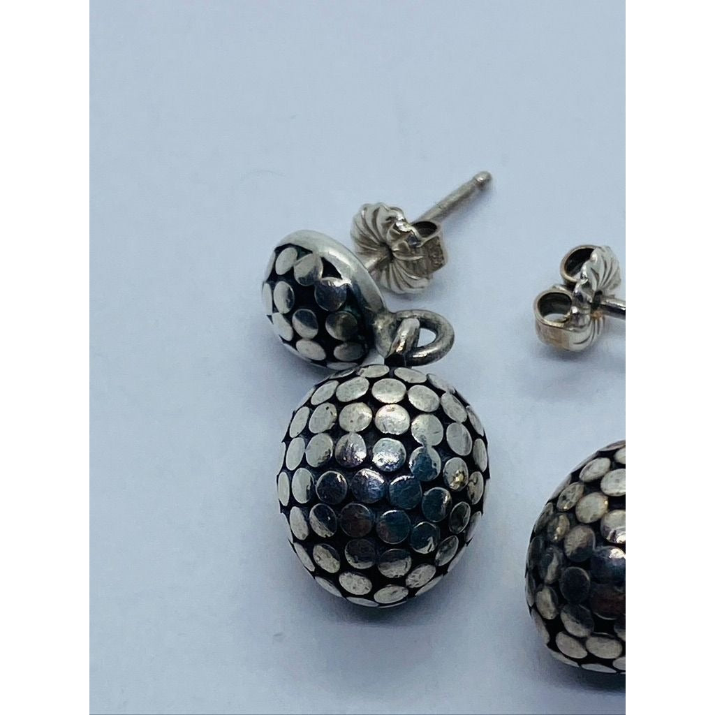 John Hardy 925 Sterling Silver Dots Drop Pierced Earrings Post Back