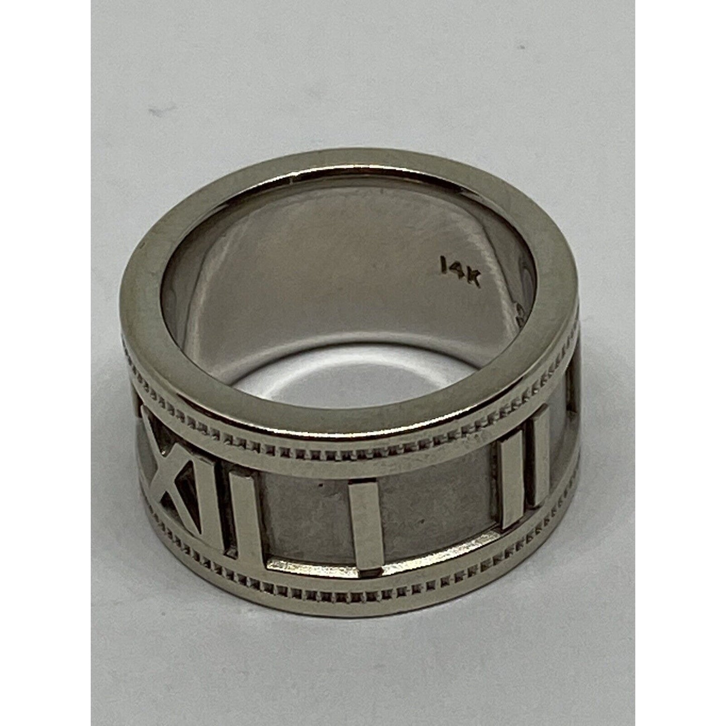 ESTATE WIDE 14K TWO TONE GOLD ROMAN NUMERAL WEDDING ANNIVERSARY RING 10mm Size 4