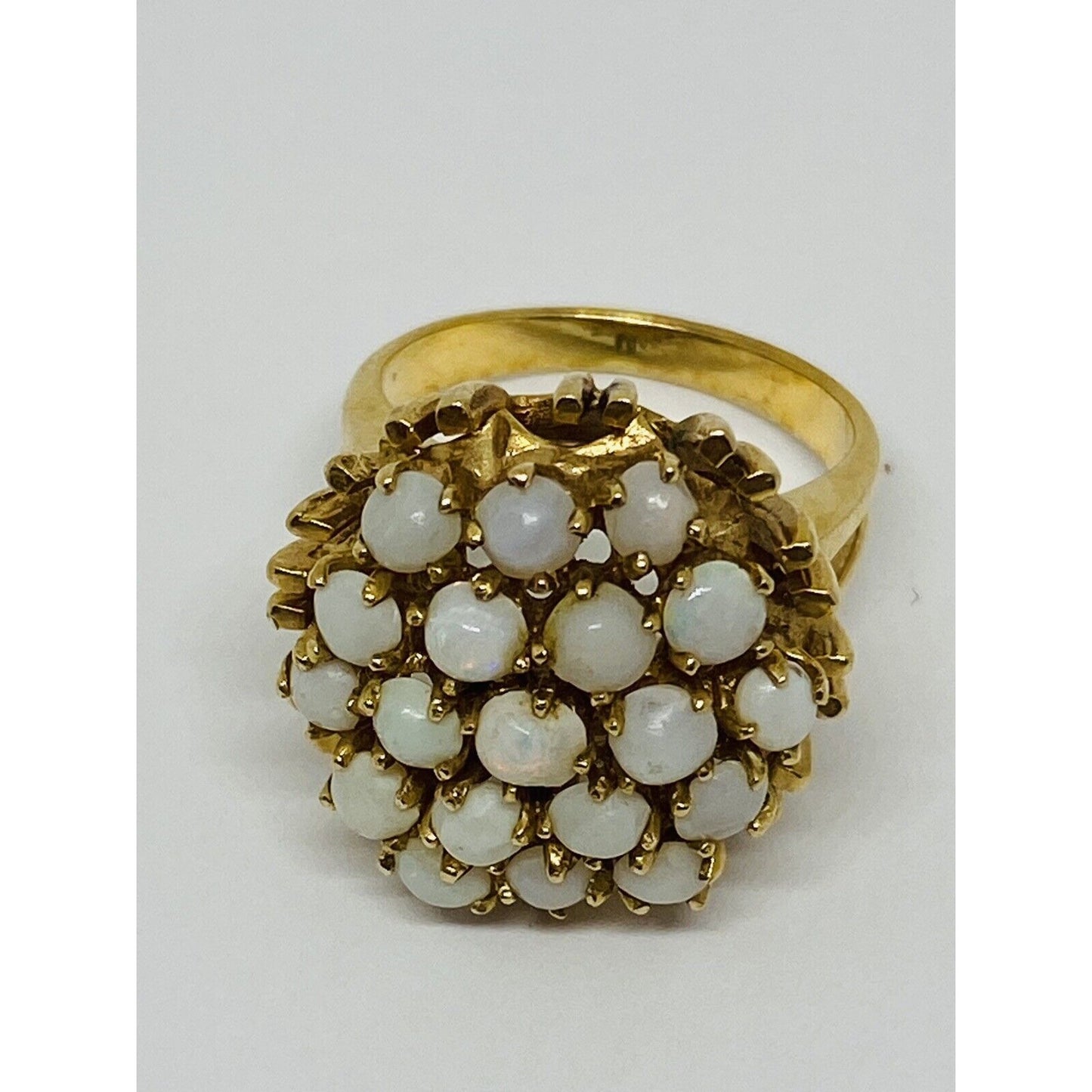 Genuine Opal 6.5 Grams Cluster Dome Ring 14K Gold Setting Size 4.5