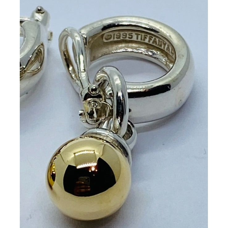 Tiffany & Co Ball Earrings Silver Hardware 18K Gold Fascination Dangle Clip On