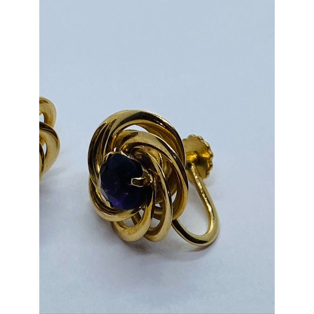 GENUINE TIFFANY & CO 14K GOLD AMETHYST SCREW BACK EARRINGS