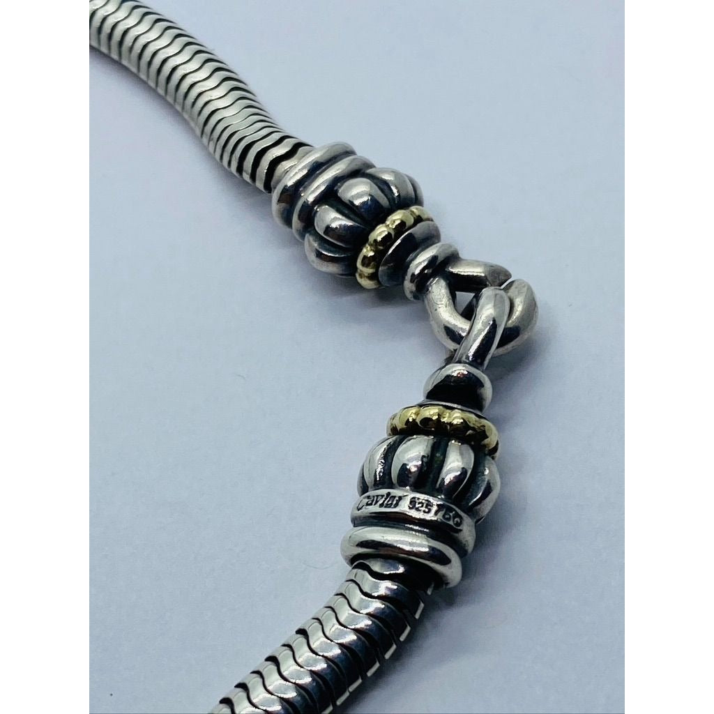 Lagos Caviar Silver 18K Gold Bead Link Necklace Pendant Snake Hook Chain 16.5"