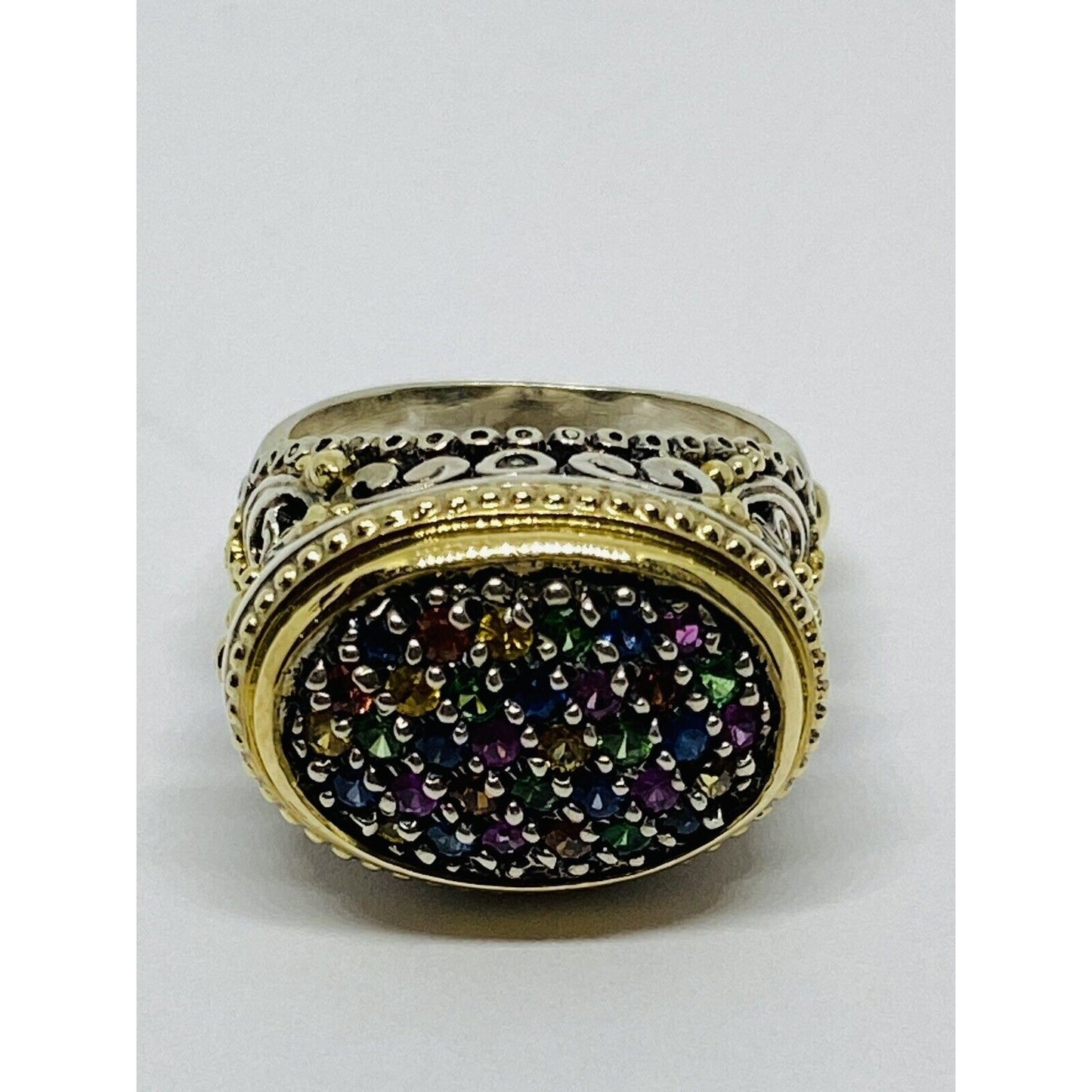 KONSTANTINO 18K YELLOW GOLD 750 STERLING SILVER 925 Multi Gem Ring Size 7.5