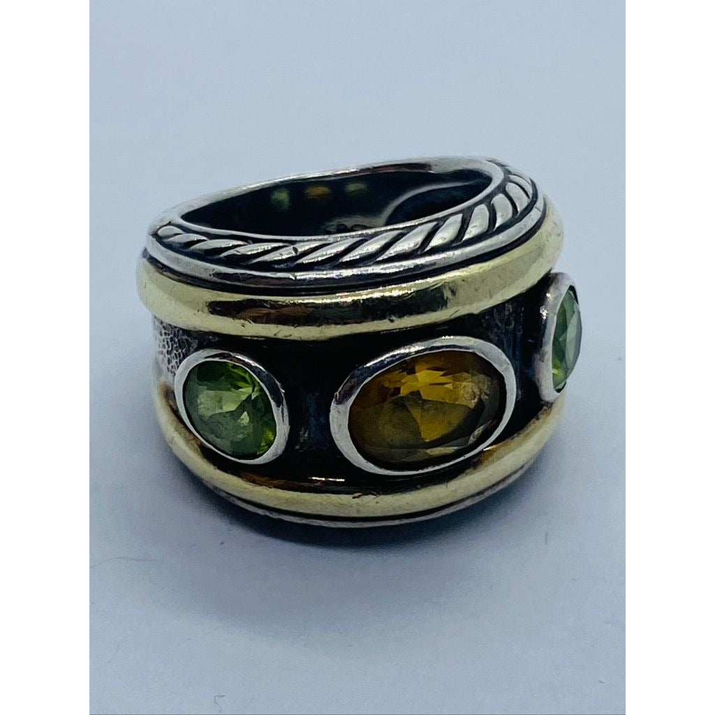 DAVID YURMAN 14K Gold Sterling Silver Citrine Green Peridot Renaissance Ring 6.75