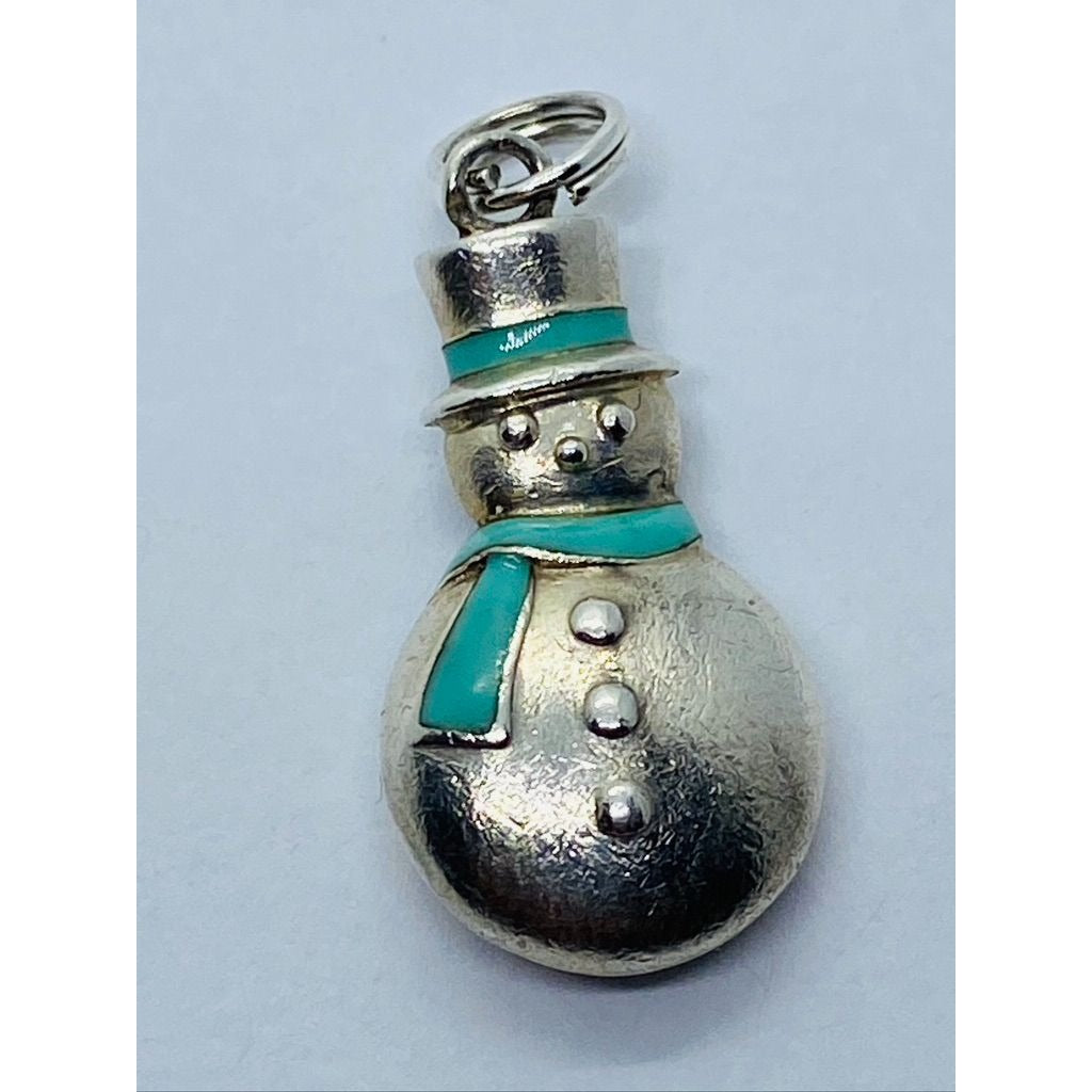 TIFFANY & CO 925 STERLING SILVER SNOWMAN ENAMEL SCARF CHARM RETIRED READ