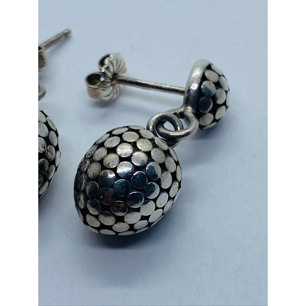 John Hardy 925 Sterling Silver Dots Drop Pierced Earrings Post Back