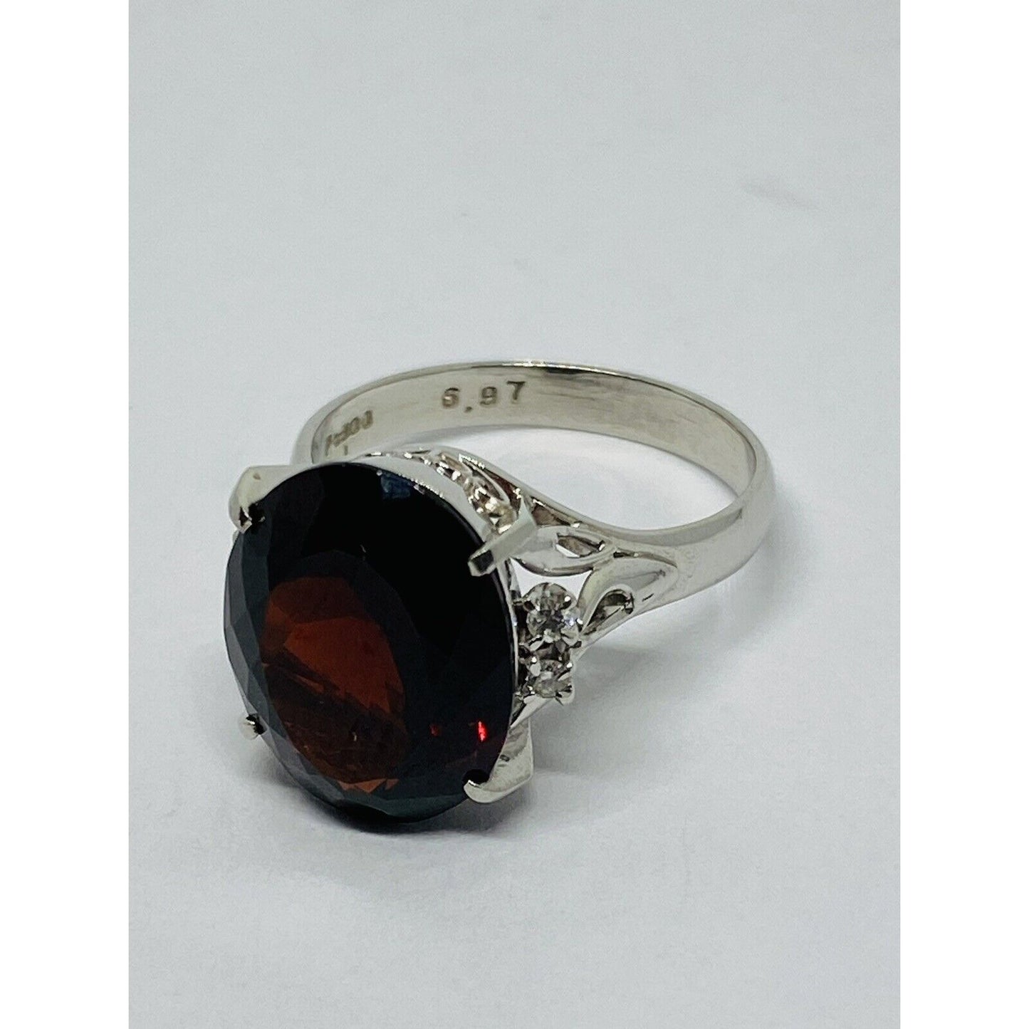 Large Platinum Solitaire Rich Red Garnet Diamond Ring 6.97 CT Garnet size 5.75