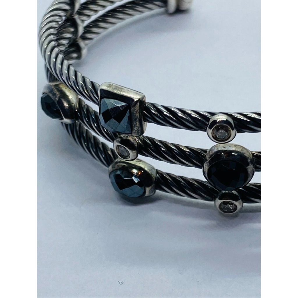 David Yurman Cable Sterling Silver Black Onyx Hematite & Diamond Confetti Cuff Bracelet