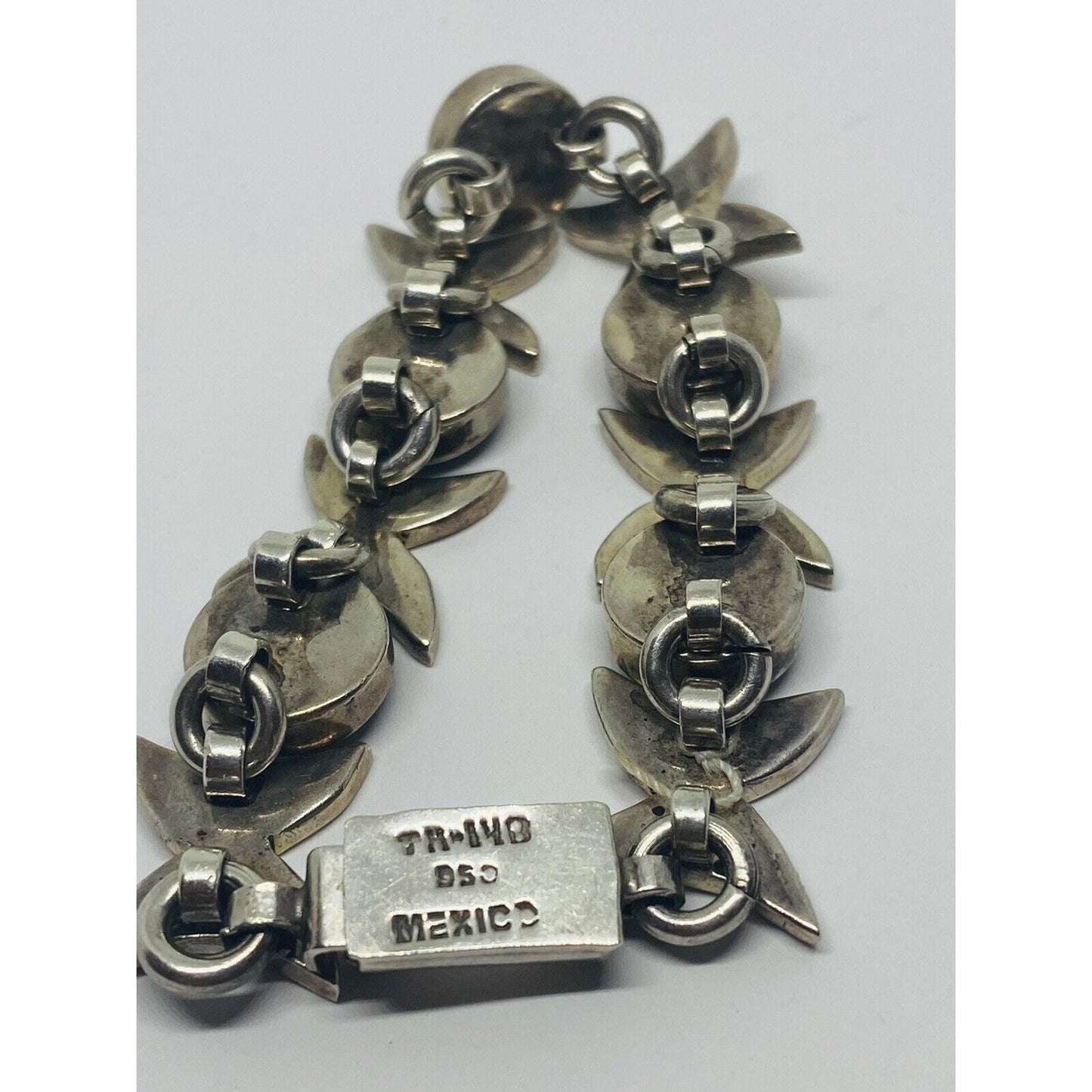 Mexico Taxco Sterling Silver Onyx Gemstone Bracelet Heavy SIGNED TM-146