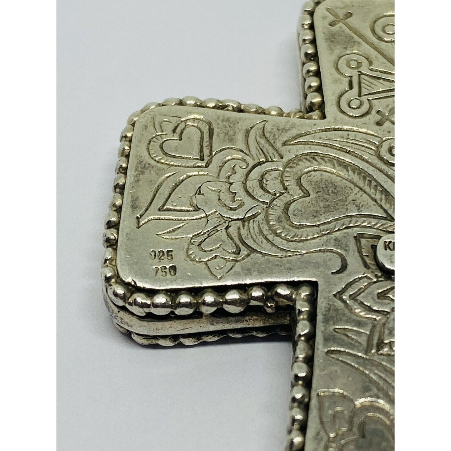 Konstantino 925 Silver Cross Pendant with Yellow Gold Accents 76x51mm HUGE HEAVY