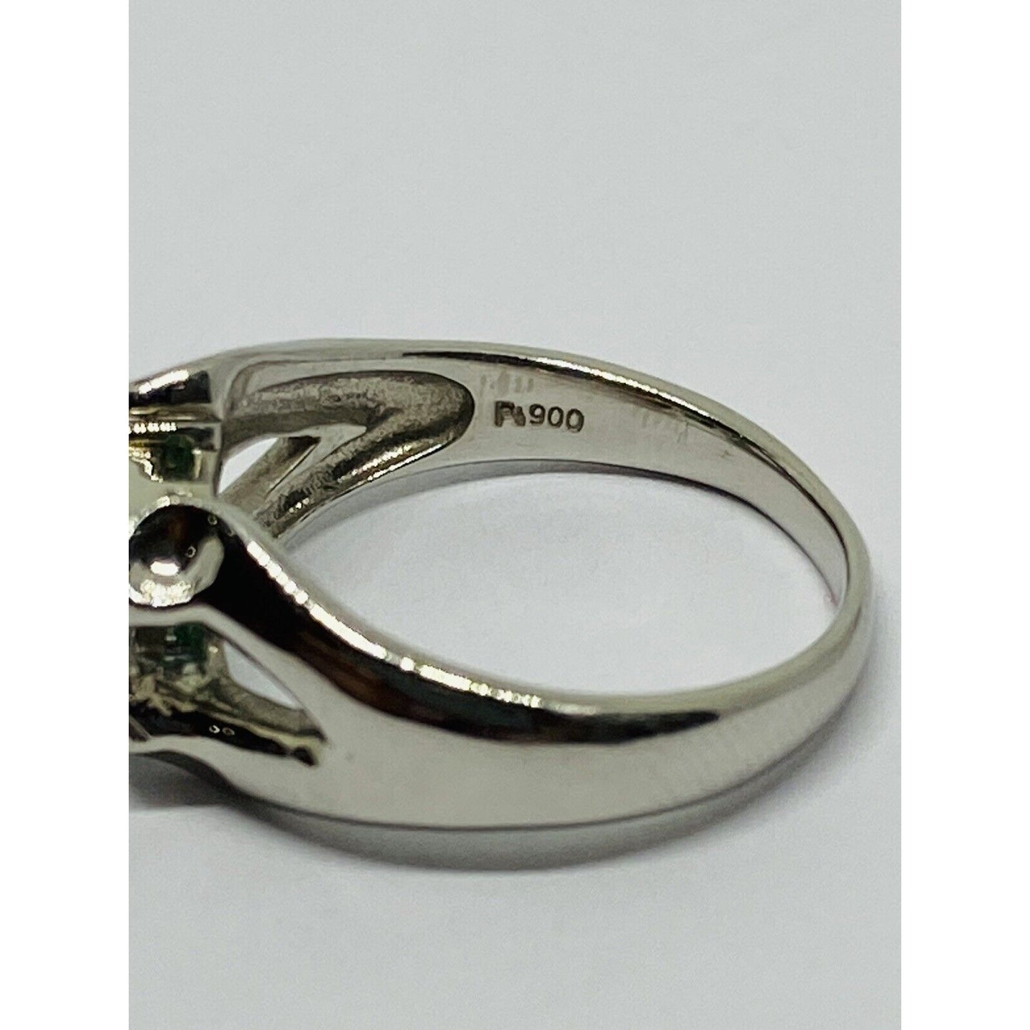 Platinum 900 Emerald And Diamond Ring .38 ct emerald Size 7.25 6.8 Grams