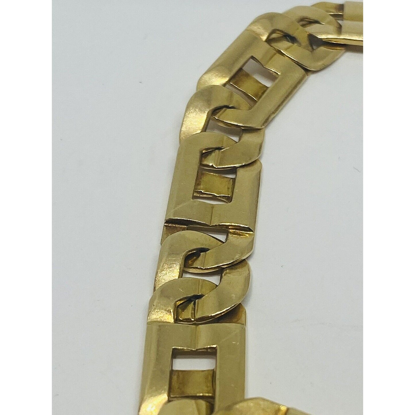 14k Solid Yellow Gold GREEK KEY-TIGER EYE Link Mens Bracelet 9” 37.5 Grm 10.5MM