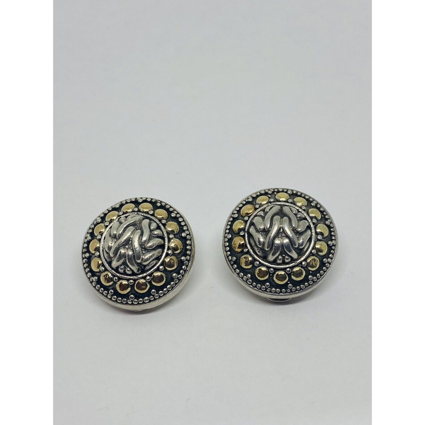 John Hardy 925 Sterling Silver 18K Vintage Gold Dot Clip On Earrings 3/4"
