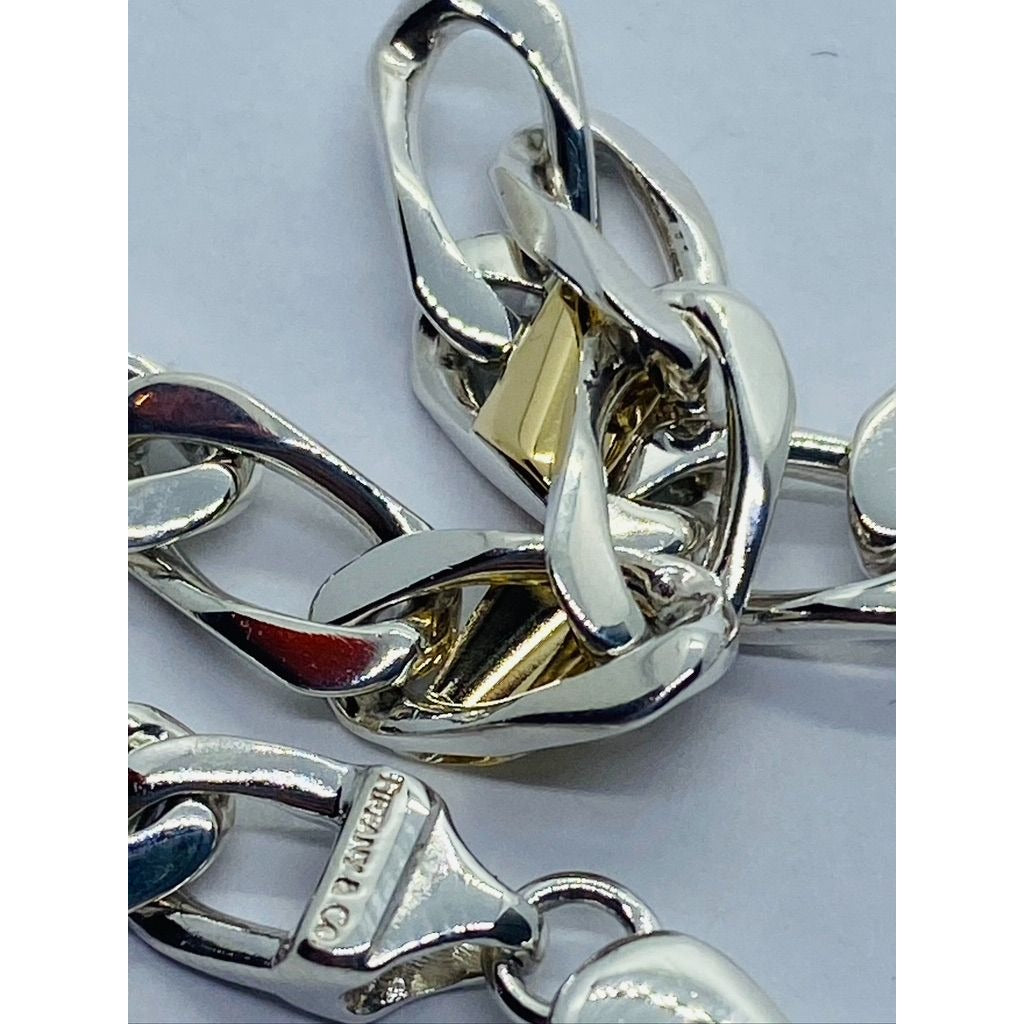 Tiffany & Co. Bracelet Sterling Silver 18k Gold Figaro Cuban Curb Link 7.5: