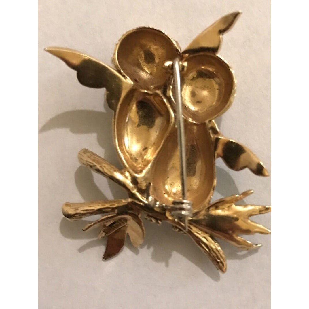 Solid Yellow Gold 18K Enamel Birds Brooch/Pin Vintage
