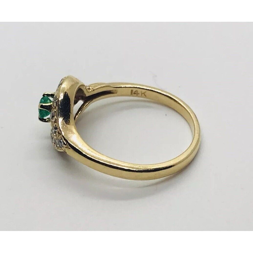 Emerald Gemstone & Diamond Ring 14K Yellow Gold Size 6 3/4