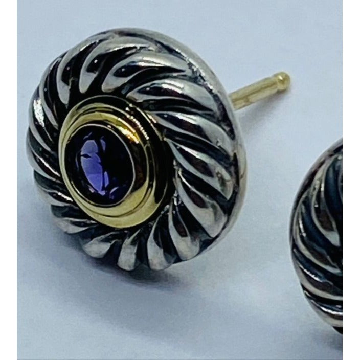 DAVID YURMAN Sterling Silver 14K Gold Amethyst Cookie Pierced Earrings