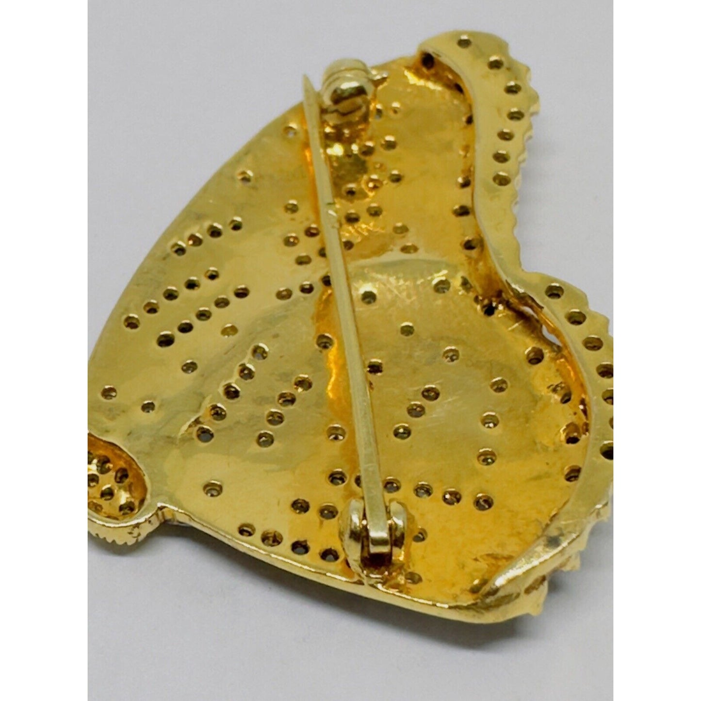 Yellow Orange Diamond 18K Gold Butterfly Pin Brooch large Size 9.8 Grams