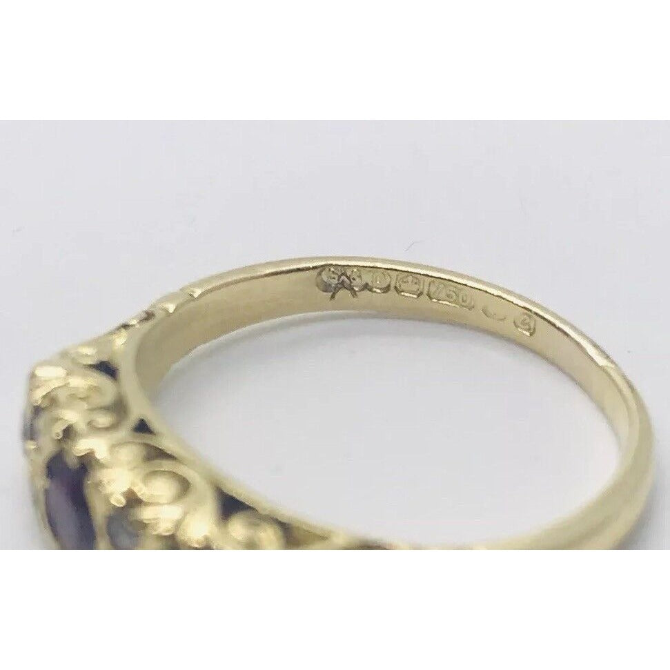 Vintage Vitorian Fine Ruby Diamond Band Ring 18k Yellow Gold S&D English