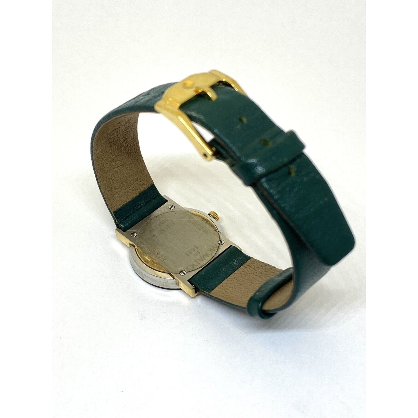 Movado Limited Edition Ladies Gold Tone Museum Green Dial Leather Strap In Box