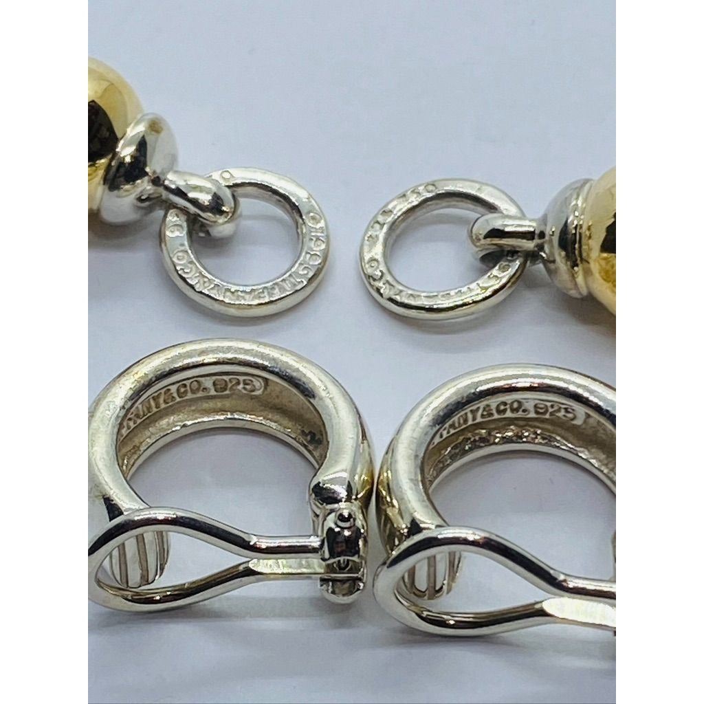 Tiffany & Co Ball Earrings Silver Hardware 18K Gold Fascination Dangle Clip On