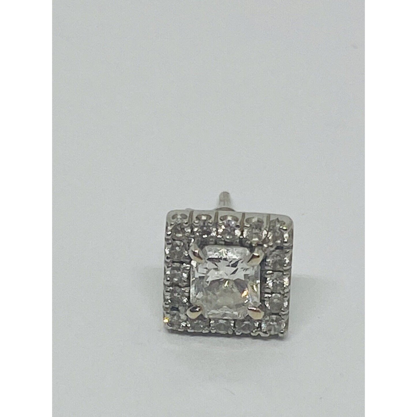 Diamond Earring in Halo Setting .70 CTW 14K White Gold Single STUD Asscher Cut