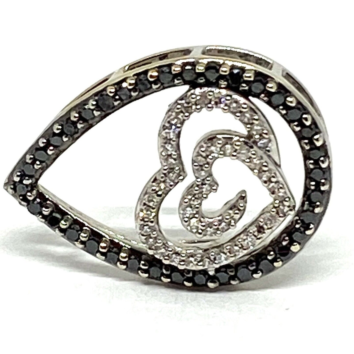 Estate 0.56ct White Black Diamond 14K Gold Heart Cluster Pendant