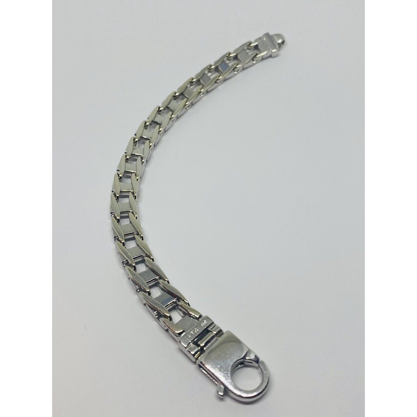 14k White Gold Railroad Train Tracks Men's Bracelet, 8.5” 72 Gram, HEAVY RARE!