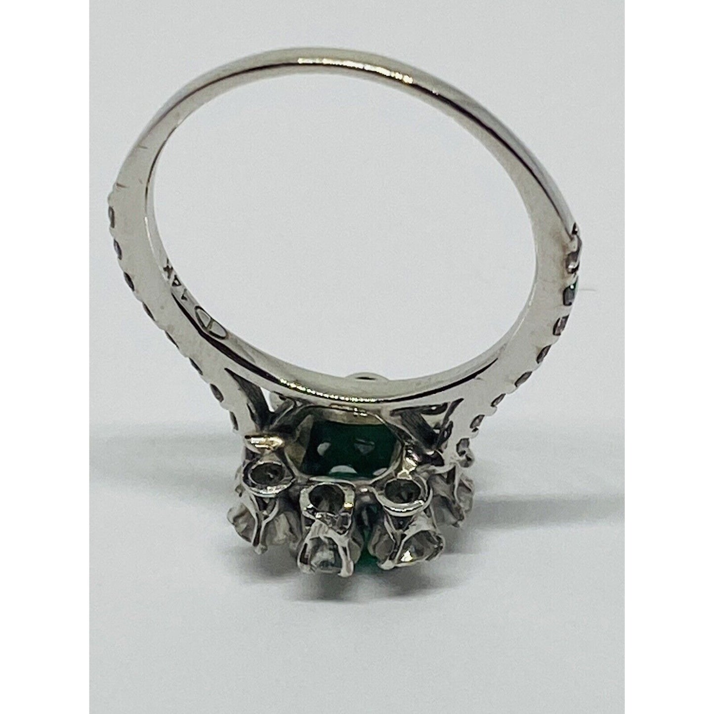 Natural Emerald and Diamond 14K White Gold Engagement Cocktail Ring 7.5