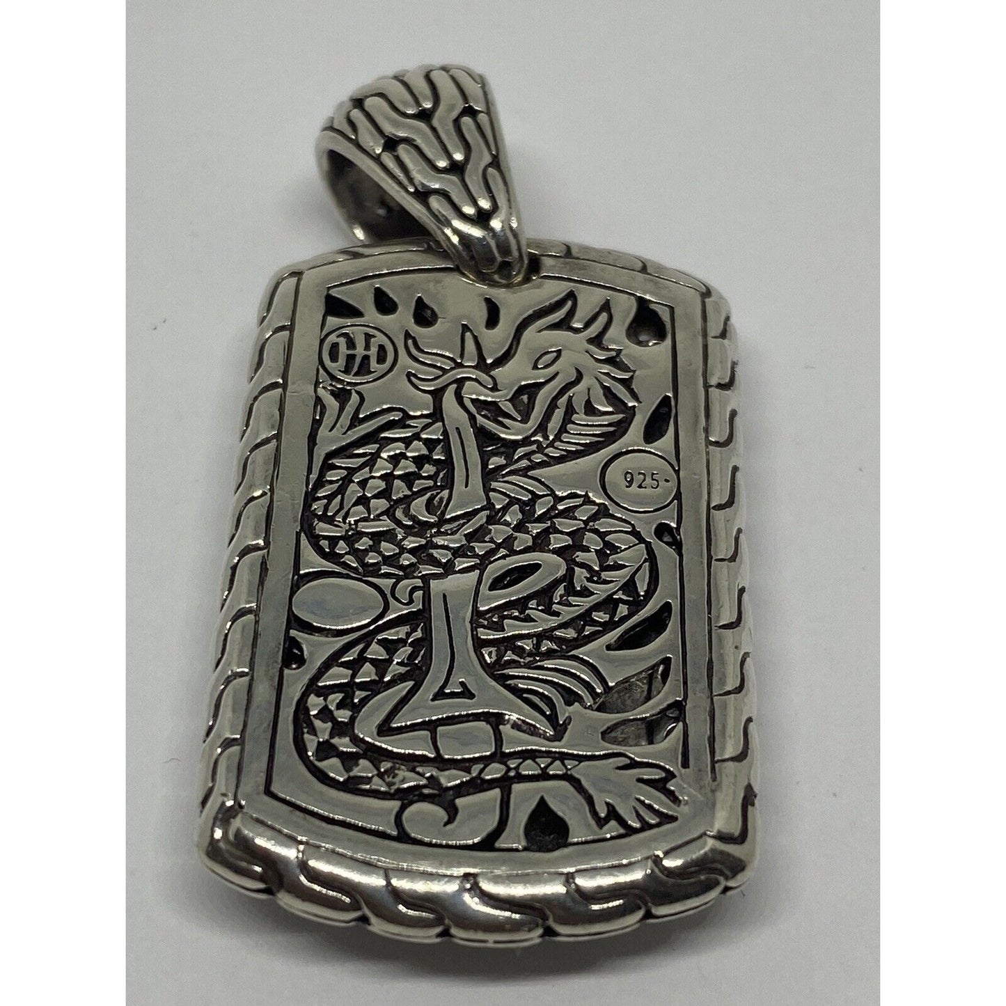John Hardy Men's Sterling Silver Mother Of Pearl Sapphires Naga Dog Tag Pendant